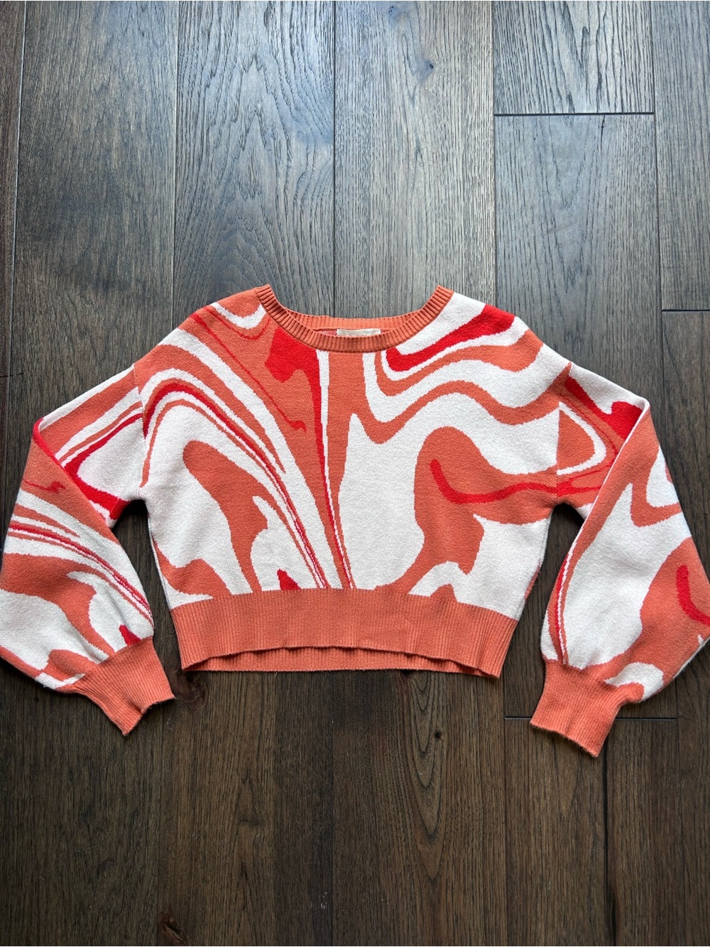 Altar'd State Orange, Red and White Crop Sweater